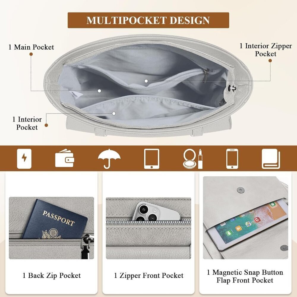 Women’s Grey Leather Waterproof Travel Crossbody and Shoulder Bags - Picture 3 of 6